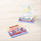 マイアミビーチ，マイアミ旅行アート，レトロ スクエアペーパーコースター (インサイチュ)