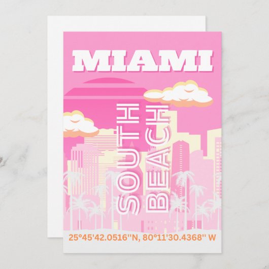 マイアミビーチ，マイアミ旅行名門私立校風のアート，ピンク シーズンカード (正面/裏面)