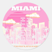 マイアミビーチ，マイアミ旅行名門私立校風のアート，ピンク ラウンドシール (正面)