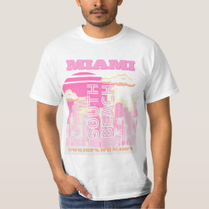 マイアミビーチ,マイアミ旅行名門私立校風のアート,ピンク Tシャツ