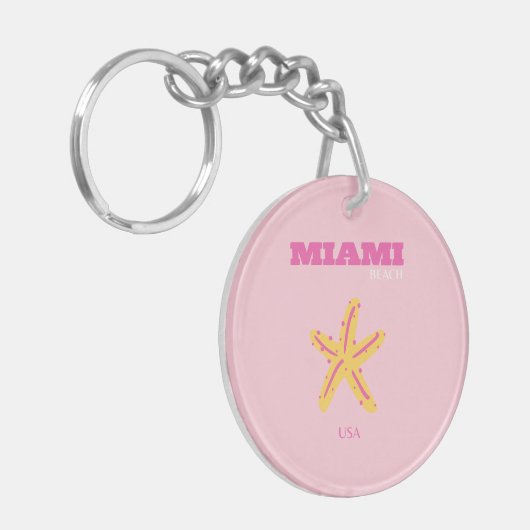 マイアミビーチ，マイアミ旅行名門私立校風のアート，ルーム，ピンク キーホルダー (正面左)