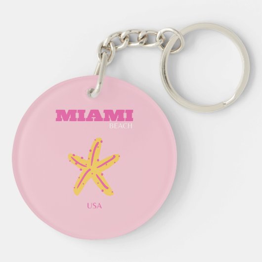 マイアミビーチ，マイアミ旅行名門私立校風のアート，ルーム，ピンク キーホルダー (裏面)