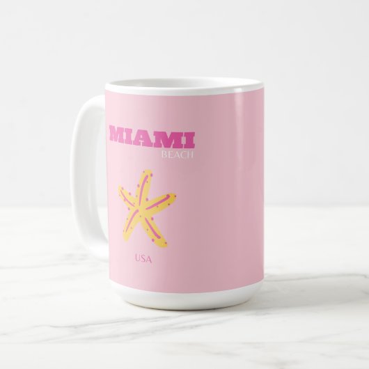 マイアミビーチ，マイアミ旅行名門私立校風のアート，ルーム，ピンク コーヒーマグカップ (正面左)