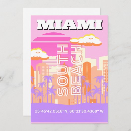 マイアミビーチ,マイアミ旅行名門私立校風のアート,ルーム,ピンク シーズンカード (正面/裏面)