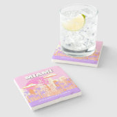 マイアミビーチ，マイアミ旅行名門私立校風のアート，ルーム，ピンク ストーンコースター (横)