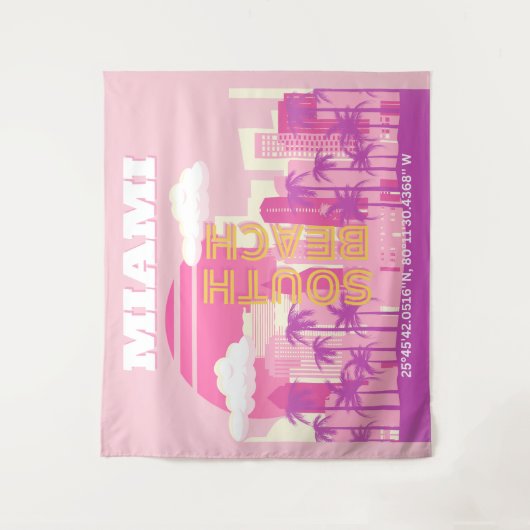 マイアミビーチ，マイアミ旅行名門私立校風のアート，ルーム，ピンク タペストリー (正面)
