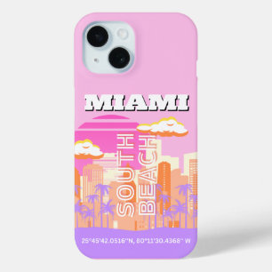 マイアミビーチ,マイアミ旅行名門私立校風のアート,ルーム,ピンク iPhone 15ケース