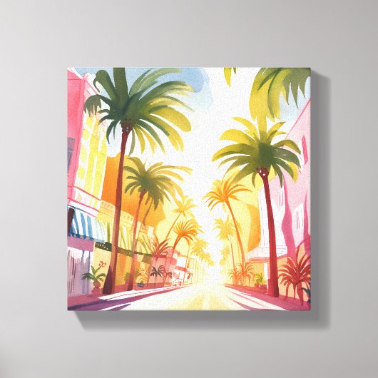 マイアミビーチ | 明カラフルるい水絵を描色 キャンバスプリント (正面)