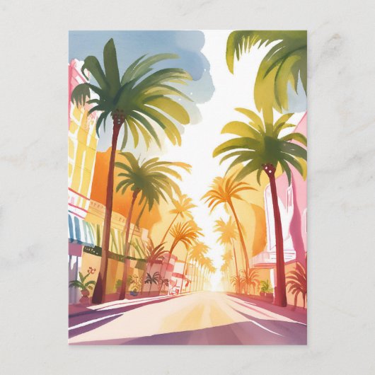 マイアミビーチ | 明カラフルるい水絵を描色 ポストカード (正面)