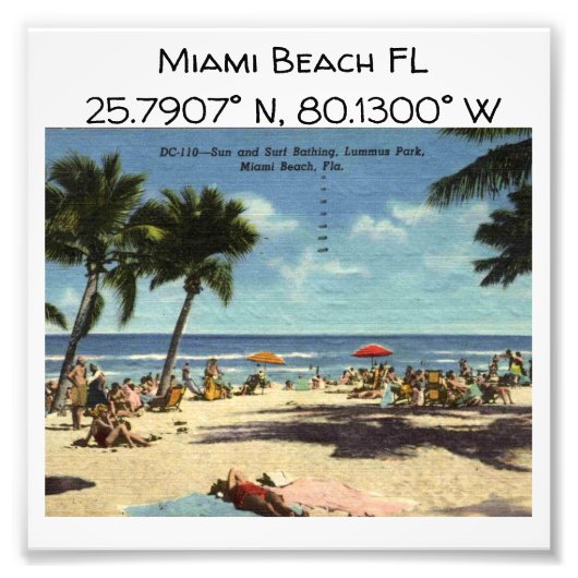 マイアミビーチFLマップ座標ヴィンテージスタイル フォトプリント            (正面)