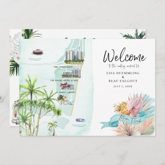 マイアミビーチFL |の結婚週末の日程マップ (正面/裏面)