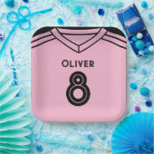 マイアミピンクとブラックサッカーの誕生日パーティー ペーパープレート (パーティー)