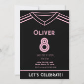 マイアミピンクアンドブラックサッカーパーティー誕生日インビタット 招待状 (正面)