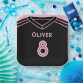 マイアミピンクアンドブラックサッカーパーティー誕生日 ペーパープレート (パーティー)