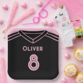 マイアミピンクアンドブラックサッカーパーティー誕生日 ペーパープレート (パーティー)