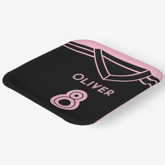 マイアミピンクアンドブラックサッカーパーティー誕生日 ペーパープレート (傾斜あり)