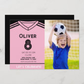 マイアミピンクサッカー写真誕生日パーティーへの招待 招待状 (正面/裏面)