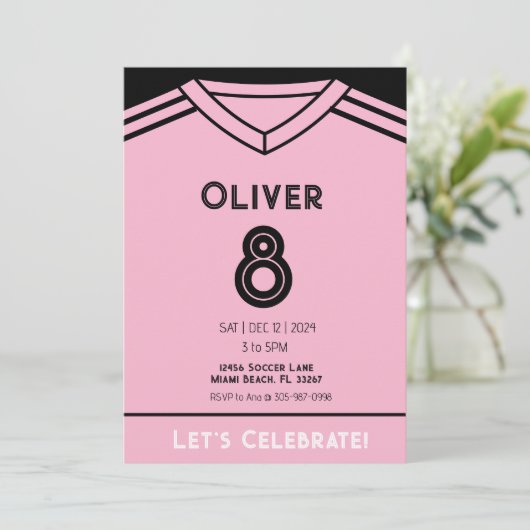 マイアミピンクサッカー誕生日パーティーの招待状 招待状 (スタンド正面)