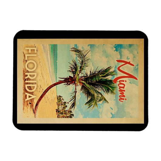 マイアミフロリダのヤシの木のビーチのヴィンテージ旅行 マグネット (横)