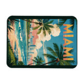 マイアミフロリダイラストレーショントラベルアートヴィンテージ マグネット (横)