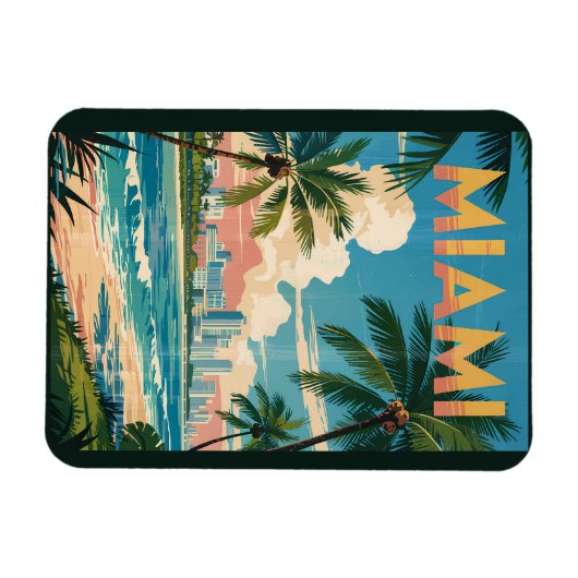 マイアミフロリダイラストレーショントラベルアートヴィンテージ マグネット (横)