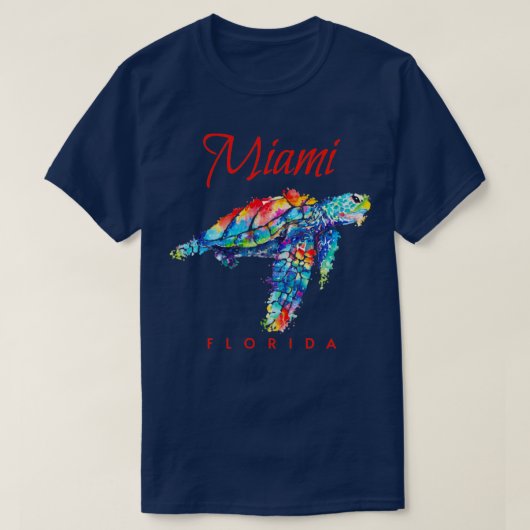 マイアミフロリダウォーターカラーウミガメ Tシャツ (デザイン正面)