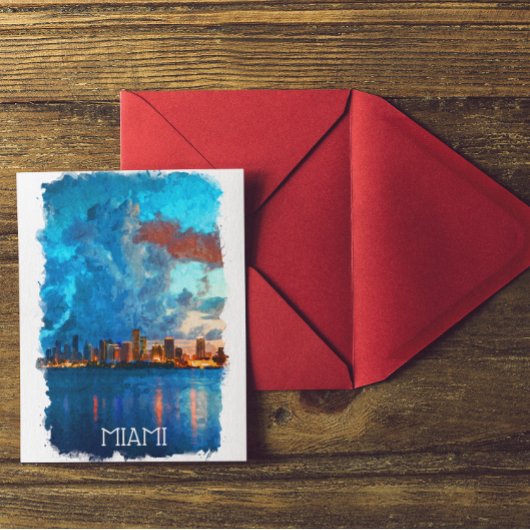 マイアミフロリダウォーターカラーシティスケープ ポストカード