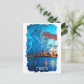 マイアミフロリダウォーターカラーシティスケープ ポストカード (スタンド正面)