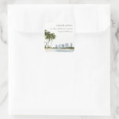 マイアミフロリダウォーターカラーパームランドスケープアドレス スクエアシール (バッグ)