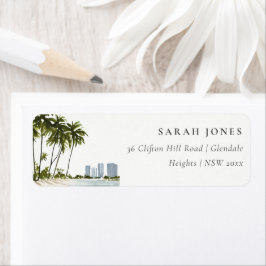 マイアミフロリダウォーターカラーパームランドスケープアドレス ラベル