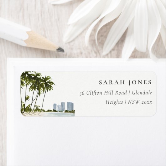 マイアミフロリダウォーターカラーパームランドスケープアドレス ラベル (インサイチュ)