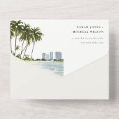 マイアミフロリダウォーターカラーパーム結婚ランドスケーズ オールインワン招待状 (裏面)