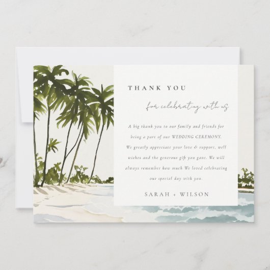 マイアミフロリダウォーターカラーパーム結婚ランドスケーズ サンキューカード (正面)