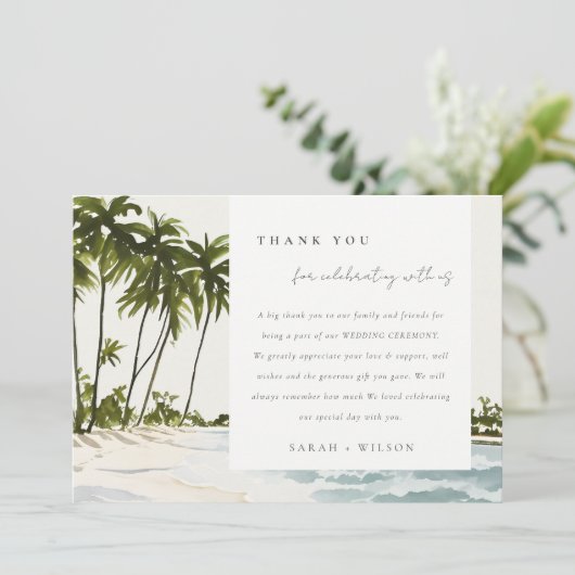 マイアミフロリダウォーターカラーパーム結婚ランドスケーズ サンキューカード (スタンド正面)