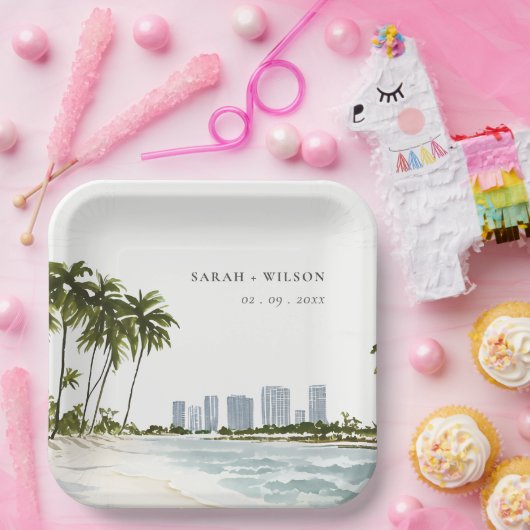 マイアミフロリダウォーターカラーパーム結婚ランドスケーズ ペーパープレート (パーティー)