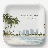 マイアミフロリダウォーターカラーパーム結婚ランドスケーズ ペーパープレート (正面)