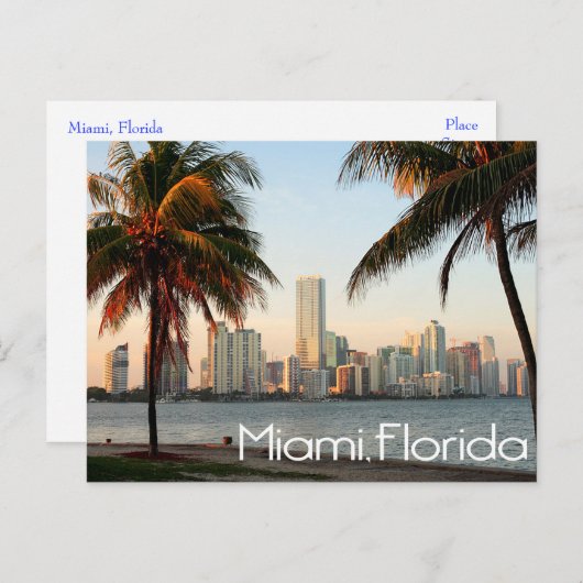 マイアミフロリダスカイラインとハーバーアットナイト – USA ポストカード (正面/裏面)