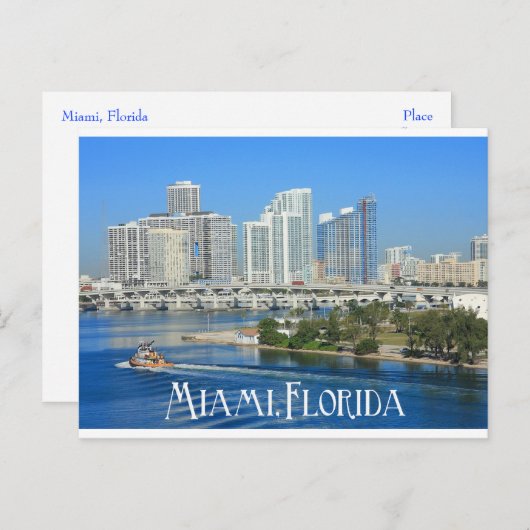 マイアミフロリダスカイラインアンドハーバー – アメリカ ポストカード (正面/裏面)