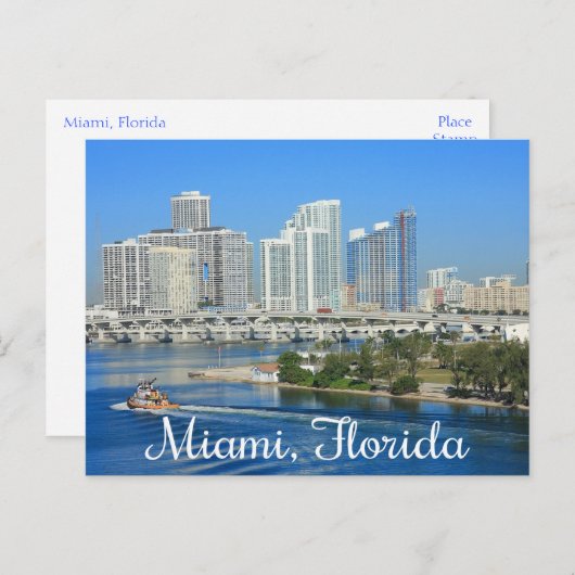 マイアミフロリダスカイラインアンドハーバー – アメリカ ポストカード (正面/裏面)