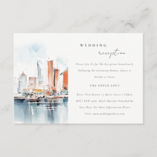 マイアミフロリダスカイラインウォーターカラーウェディングレセプション エンクロージャーカード (正面)