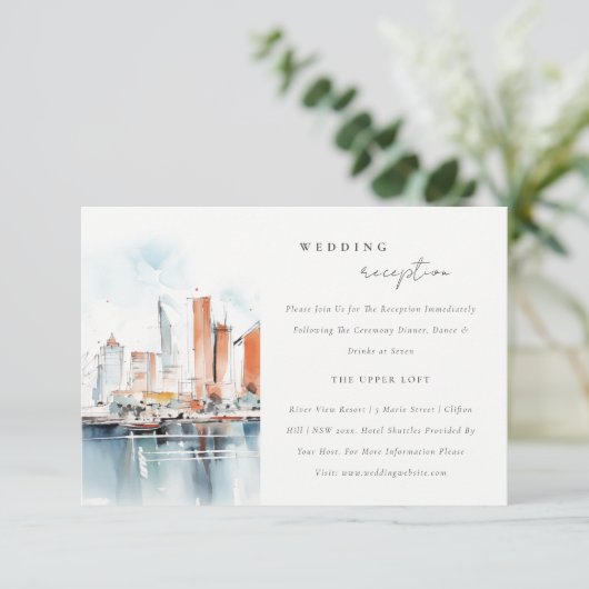 マイアミフロリダスカイラインウォーターカラーウェディングレセプション エンクロージャーカード (スタンド正面)