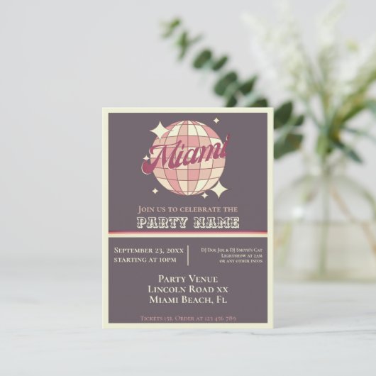 マイアミフロリダパーティーをテーマにしたお祝いの招待 招待状 (スタンド正面)