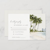 マイアミフロリダパームランドスケープウォーター結婚カラー 出欠カード (正面/裏面)