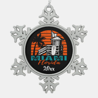 マイアミフロリダライフガードシャックサンセット スノーフレークピューターオーナメント