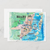 マイアミフロリダレトロトラベルマップ ポストカード (正面/裏面)