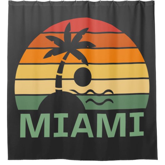 マイアミフロリダヴィンテージパームツリーズサマービーチ シャワーカーテン (正面)