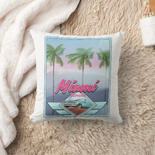 マイアミフロリダヴィンテージ旅行ポスター クッション (ブランケット)