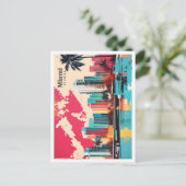 マイアミフロリダUSAアポップ・アートのートトラベルイラストレーション ポストカード (スタンド正面)