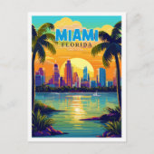 マイアミフロリダUSAヴィンテージ旅行イラストレーション ポストカード (正面)