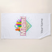 マイアミフロリ統一されたダ州レトロスカイラインヴィンテージ ビーチタオル (正面)